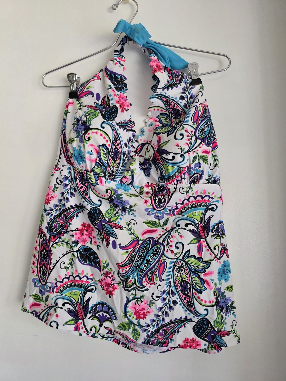 Mazu Swim Bright Paisley Halter Tankini Top with Turquoise Neck Tie 20w